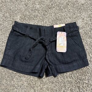 Boom Boom Jean Shorts Womens Junior SZ 13 black denim 3” inseam braided belt NWT
